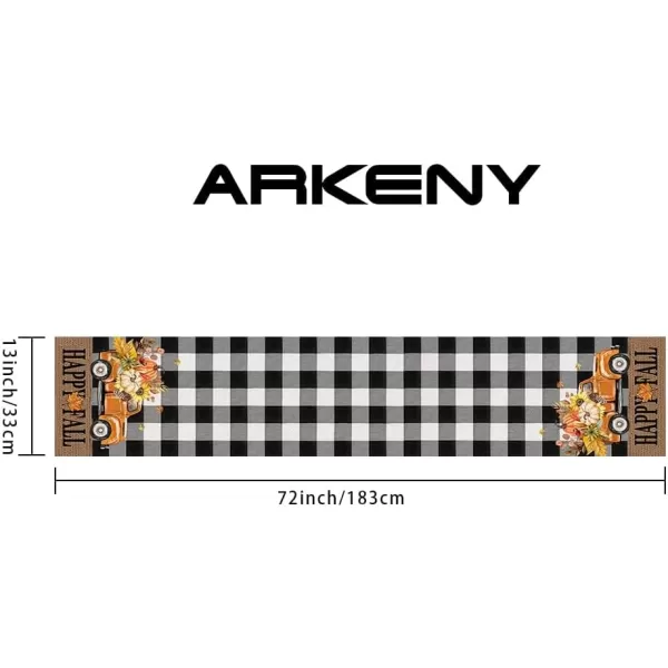 ARKENY Happy Fall Thanksgiving Table Runner 13x72 InchesPumpkins LeavesSeasonal Burlap Farmhouse Blue Truck Indoor Outdoor Autumn Table Runner for Home Orange PlaidFall Buffalo Plaid Table Runner  13X72