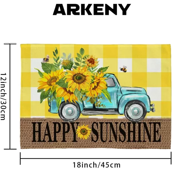 ARKENY Happy Fall Thanksgiving Table Runner 13x72 InchesPumpkins LeavesSeasonal Burlap Farmhouse Blue Truck Indoor Outdoor Autumn Table Runner for Home Orange PlaidYellow Placemats Set of 4  12X18