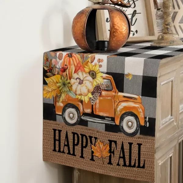 ARKENY Happy Fall Thanksgiving Table Runner 13x72 InchesPumpkins LeavesSeasonal Burlap Farmhouse Blue Truck Indoor Outdoor Autumn Table Runner for Home Orange PlaidFall Buffalo Plaid Table Runner  13X72