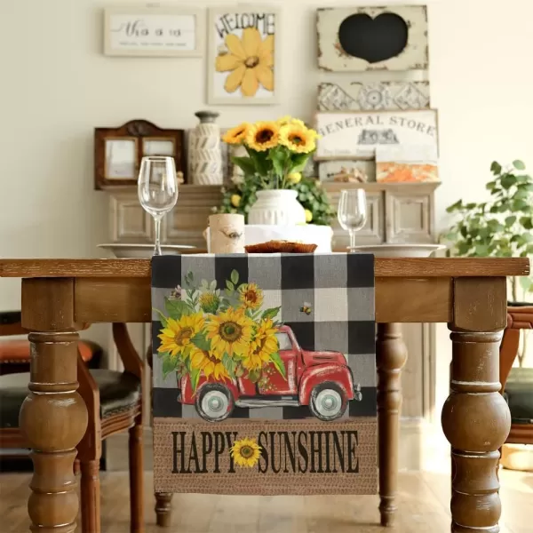 ARKENY Happy Fall Thanksgiving Table Runner 13x72 InchesPumpkins LeavesSeasonal Burlap Farmhouse Blue Truck Indoor Outdoor Autumn Table Runner for Home Orange PlaidSummer Buffalo Plaid Table Runner  13X72