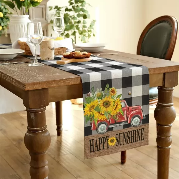 ARKENY Happy Fall Thanksgiving Table Runner 13x72 InchesPumpkins LeavesSeasonal Burlap Farmhouse Blue Truck Indoor Outdoor Autumn Table Runner for Home Orange PlaidSummer Buffalo Plaid Table Runner  13X72