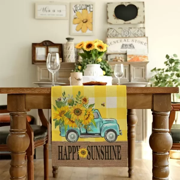 ARKENY Happy Fall Thanksgiving Table Runner 13x72 InchesPumpkins LeavesSeasonal Burlap Farmhouse Blue Truck Indoor Outdoor Autumn Table Runner for Home Orange PlaidYellow Table Runner  13X72