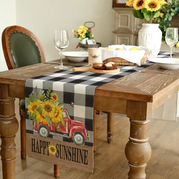 ARKENY Happy Fall Thanksgiving Table Runner 13x72 InchesPumpkins LeavesSeasonal Burlap Farmhouse Blue Truck Indoor Outdoor Autumn Table Runner for Home Orange PlaidSummer Buffalo Plaid Table Runner  13X72