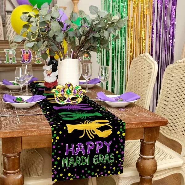 ARKENY Happy Mardi Gras Carnival Placemats 12x18 Inches Set of 4 Crawfish Black Seasonal Farmhouse Burlap Indoor Kitchen Dining Table Decorations for Home Party AP51018Black Table Runner  13X72