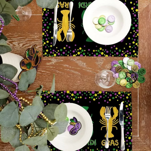 ARKENY Happy Mardi Gras Carnival Placemats 12x18 Inches Set of 4 Crawfish Black Seasonal Farmhouse Burlap Indoor Kitchen Dining Table Decorations for Home Party AP51018Black Placemats Set of 4  12X18