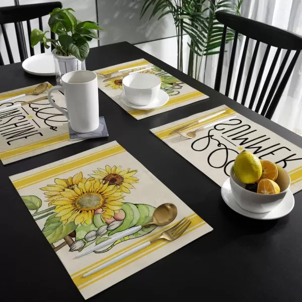 ARKENY Hello Summer Sunshine Gnomes Sunflower Placemats 12x18 Inches Set of 4Seasonal Plaid Farmhouse Indoor Kitchen Dining Table Decoration for Home PartyARKENY Hello Summer Sunshine Gnomes Sunflower Placemats 12x18 Inches Set of 4Seasonal Plaid Farmhouse Indoor Kitchen Dining Table Decoration for Home Party