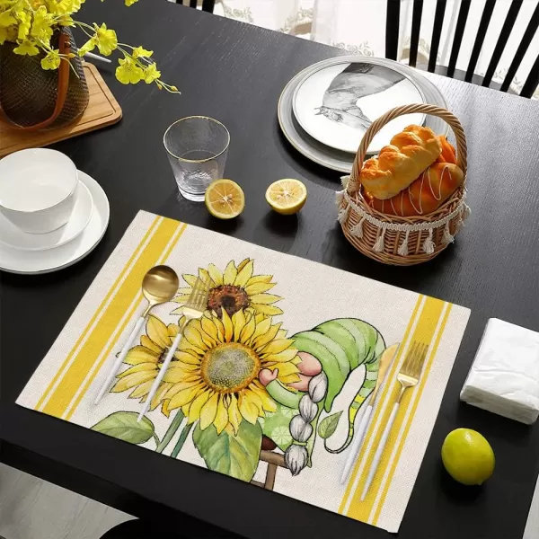 ARKENY Hello Summer Sunshine Gnomes Sunflower Placemats 12x18 Inches Set of 4Seasonal Plaid Farmhouse Indoor Kitchen Dining Table Decoration for Home PartyARKENY Hello Summer Sunshine Gnomes Sunflower Placemats 12x18 Inches Set of 4Seasonal Plaid Farmhouse Indoor Kitchen Dining Table Decoration for Home Party