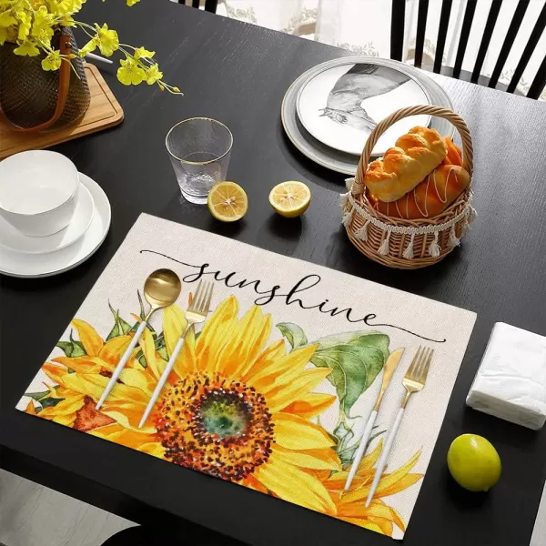 ARKENY Hello Sweet Summer Time Yellow Sunflower Placemats 12x18 Inches Set of 4Seasonal Burlap Farmhouse Indoor Kitchen Dining Table Decoration for Home PartyARKENY Hello Sweet Summer Time Yellow Sunflower Placemats 12x18 Inches Set of 4Seasonal Burlap Farmhouse Indoor Kitchen Dining Table Decoration for Home Party