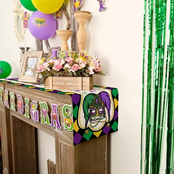 ARKENY Mardi Gras Carnival Placemats 12x18 Inches Set of 4 Fleur De Lis Mask Clown Purple Seasonal Farmhouse Burlap Indoor Kitchen Dining Table Mats Decorations for Home PartyPurple Table Runner  13X108