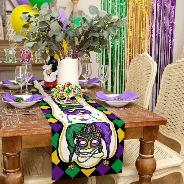 ARKENY Mardi Gras Carnival Placemats 12x18 Inches Set of 4 Fleur De Lis Mask Clown Purple Seasonal Farmhouse Burlap Indoor Kitchen Dining Table Mats Decorations for Home PartyPurple Table Runner  13X108