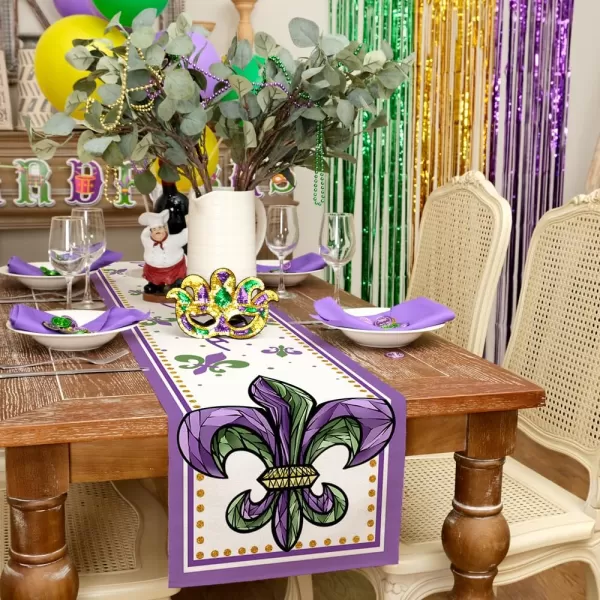 ARKENY Mardi Gras Carnival Placemats 12x18 Inches Set of 4 Fleur De Lis Purple Seasonal Farmhouse Burlap Indoor Kitchen Dining Table Decorations for Home Party AP35918Purple Table Runner  13X60