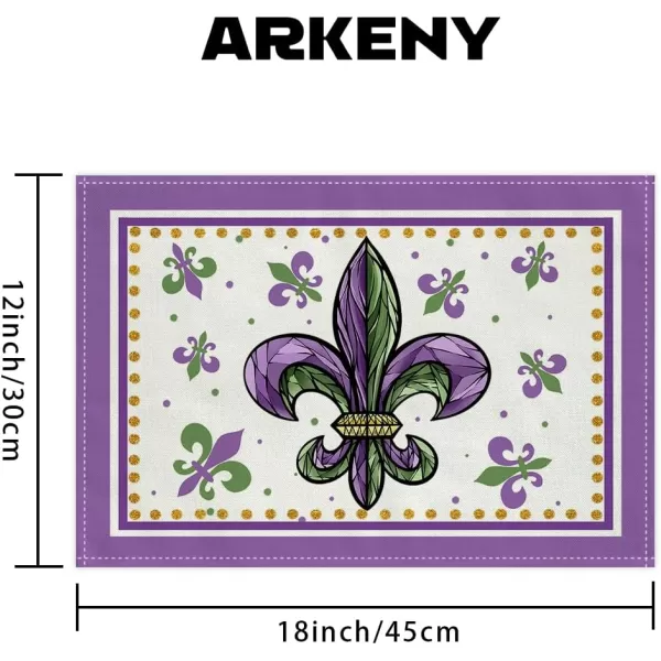 ARKENY Mardi Gras Carnival Placemats 12x18 Inches Set of 4 Fleur De Lis Purple Seasonal Farmhouse Burlap Indoor Kitchen Dining Table Decorations for Home Party AP35918Purple Placemats Set of 4  12X18