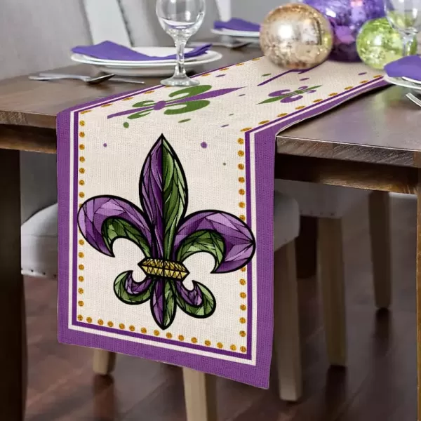 ARKENY Mardi Gras Carnival Table Runner 13x72 Inches Fleur De Lis Purple Seasonal Farmhouse Burlap Indoor Kitchen Dining Table Decorations for Home Party AT35972Purple Table Runner  13X72