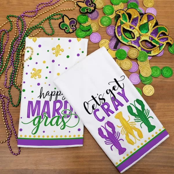 ARKENY Mardi Gras Kitchen Towels Set of 2Yellow Fleur De Lis Dish Towels 18x26 Inch Drying DishclothFarmhouse Home Mardi Gras Carnival Seasonal Holiday Decorations AD190Purple Crayfish