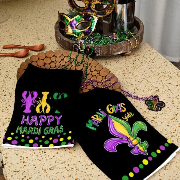 ARKENY Mardi Gras Kitchen Towels Set of 2Yellow Fleur De Lis Dish Towels 18x26 Inch Drying DishclothFarmhouse Home Mardi Gras Carnival Seasonal Holiday Decorations AD190Black