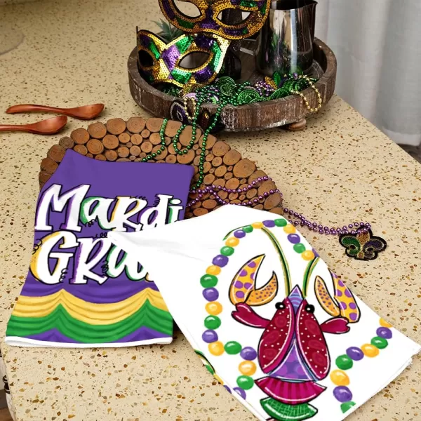 ARKENY Mardi Gras Kitchen Towels Set of 2Yellow Fleur De Lis Dish Towels 18x26 Inch Drying DishclothFarmhouse Home Mardi Gras Carnival Seasonal Holiday Decorations AD190Purple Beads