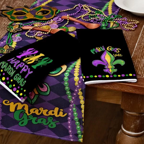 ARKENY Mardi Gras Kitchen Towels Set of 2Yellow Fleur De Lis Dish Towels 18x26 Inch Drying DishclothFarmhouse Home Mardi Gras Carnival Seasonal Holiday Decorations AD190Black