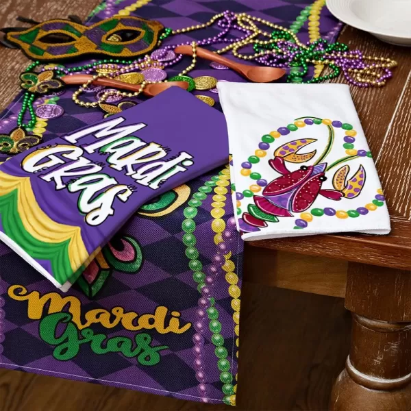 ARKENY Mardi Gras Kitchen Towels Set of 2Yellow Fleur De Lis Dish Towels 18x26 Inch Drying DishclothFarmhouse Home Mardi Gras Carnival Seasonal Holiday Decorations AD190Purple Beads