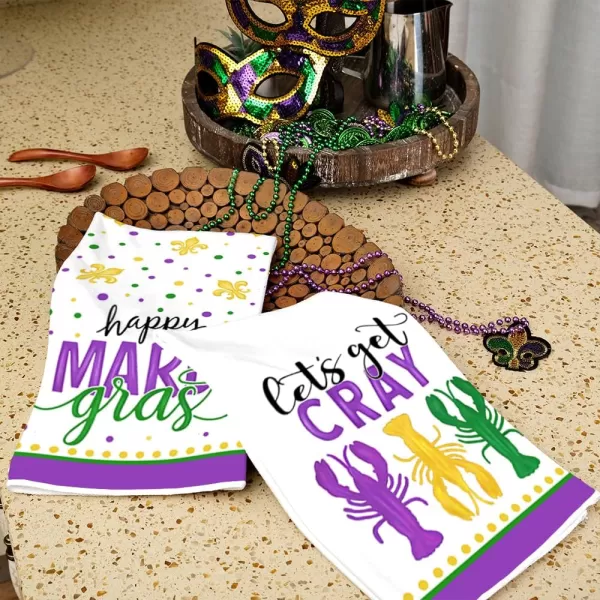 ARKENY Mardi Gras Kitchen Towels Set of 2Yellow Fleur De Lis Dish Towels 18x26 Inch Drying DishclothFarmhouse Home Mardi Gras Carnival Seasonal Holiday Decorations AD190Purple Crayfish