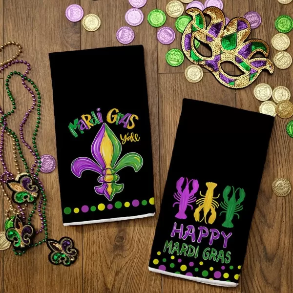 ARKENY Mardi Gras Kitchen Towels Set of 2Yellow Fleur De Lis Dish Towels 18x26 Inch Drying DishclothFarmhouse Home Mardi Gras Carnival Seasonal Holiday Decorations AD190Black