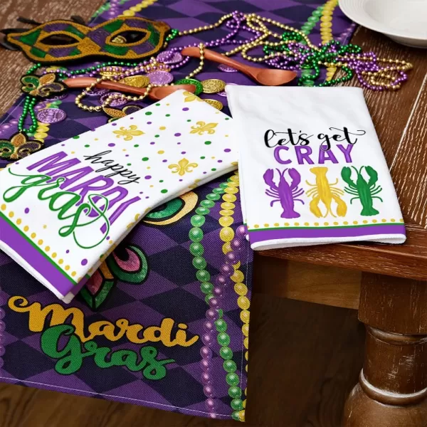 ARKENY Mardi Gras Kitchen Towels Set of 2Yellow Fleur De Lis Dish Towels 18x26 Inch Drying DishclothFarmhouse Home Mardi Gras Carnival Seasonal Holiday Decorations AD190Purple Crayfish