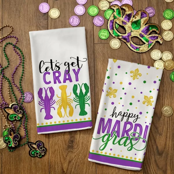 ARKENY Mardi Gras Kitchen Towels Set of 2Yellow Fleur De Lis Dish Towels 18x26 Inch Drying DishclothFarmhouse Home Mardi Gras Carnival Seasonal Holiday Decorations AD190Purple Crayfish