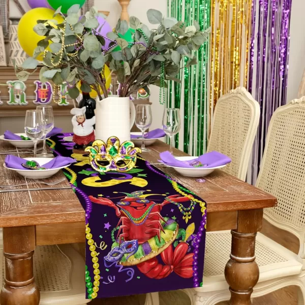 ARKENY Mardi Gras Placemats 12x18 Inches Set of 4 Crawfish Beads Seasonal Farmhouse Burlap Indoor Kitchen Dining Table Mats Decorations for Home Party AP3604Purple Table Runner  13X120