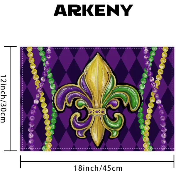 ARKENY Mardi Gras Placemats 12x18 Inches Set of 4 Fleur De Lis Purple Seasonal Farmhouse Diamond Lattice Burlap Indoor Kitchen Dining Table Decorations for Home Party AP5434Purple Placemats Set of 4  12X18