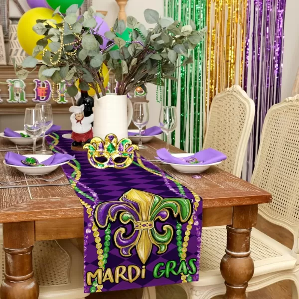 ARKENY Mardi Gras Placemats 12x18 Inches Set of 4 Fleur De Lis Purple Seasonal Farmhouse Diamond Lattice Burlap Indoor Kitchen Dining Table Decorations for Home Party AP5434Purple Table Runner  13X72