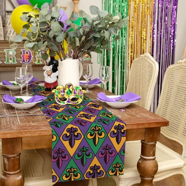 ARKENY Mardi Gras Placemats 12x18 Inches Set of 4 Fleur De Lis Seasonal Farmhouse Diamond Lattice Burlap Indoor Kitchen Dining Table Decorations for Home Party AP0684Purple Table Runner  13X48