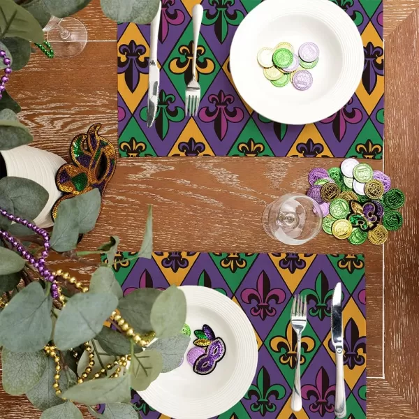 ARKENY Mardi Gras Placemats 12x18 Inches Set of 4 Fleur De Lis Seasonal Farmhouse Diamond Lattice Burlap Indoor Kitchen Dining Table Decorations for Home Party AP0684Purple Placemats Set of 4  12X18