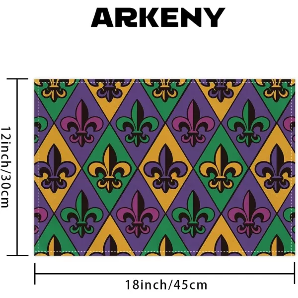 ARKENY Mardi Gras Placemats 12x18 Inches Set of 4 Fleur De Lis Seasonal Farmhouse Diamond Lattice Burlap Indoor Kitchen Dining Table Decorations for Home Party AP0684Purple Placemats Set of 4  12X18