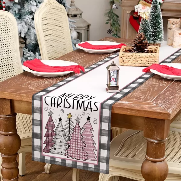 ARKENY Merry Christmas Placemats 12x18 Inches Set of 4 Xmas Tree Seasonal Farmhouse Burlap Buffalo Plaid Indoor Kitchen Dining Table Decorations for Home Party AP19318Pink Table Runner  13X72