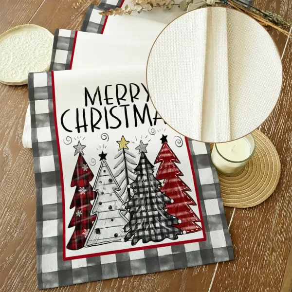 ARKENY Merry Christmas Placemats 12x18 Inches Set of 4 Xmas Tree Seasonal Farmhouse Burlap Buffalo Plaid Indoor Kitchen Dining Table Decorations for Home Party AP19318Red Table Runner  13X90