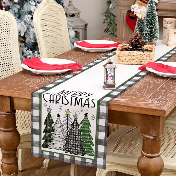 ARKENY Merry Christmas Placemats 12x18 Inches Set of 4 Xmas Tree Seasonal Farmhouse Burlap Buffalo Plaid Indoor Kitchen Dining Table Decorations for Home Party AP19318Green Table Runner  13X60