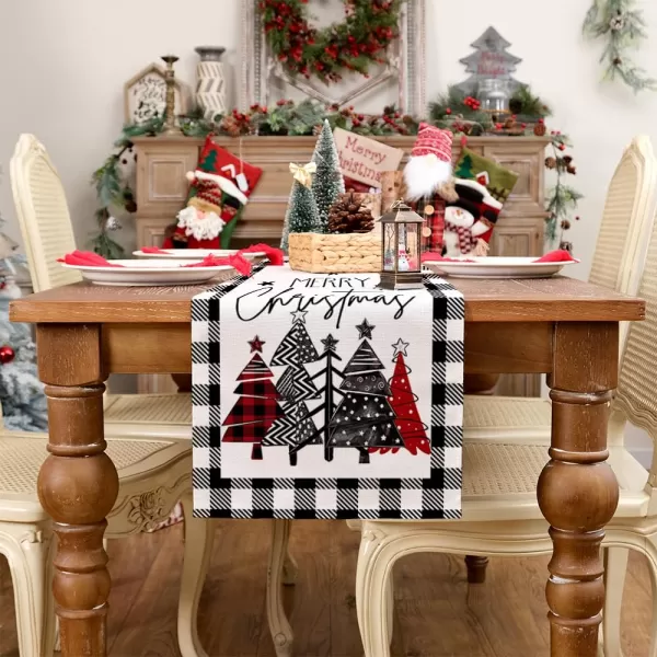 ARKENY Merry Christmas Placemats 12x18 Inches Set of 4 Xmas Tree Seasonal Farmhouse Burlap Buffalo Plaid Indoor Kitchen Dining Table Decorations for Home Party AP19318Multi Color Table Runner  13X90