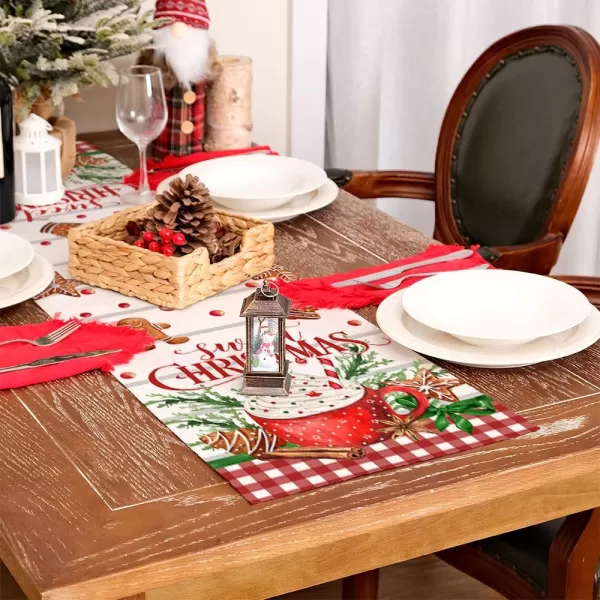 ARKENY Merry Christmas Placemats 12x18 Inches Set of 4 Xmas Tree Seasonal Farmhouse Burlap Buffalo Plaid Indoor Kitchen Dining Table Decorations for Home Party AP19318Multicake Table Runner  13X36