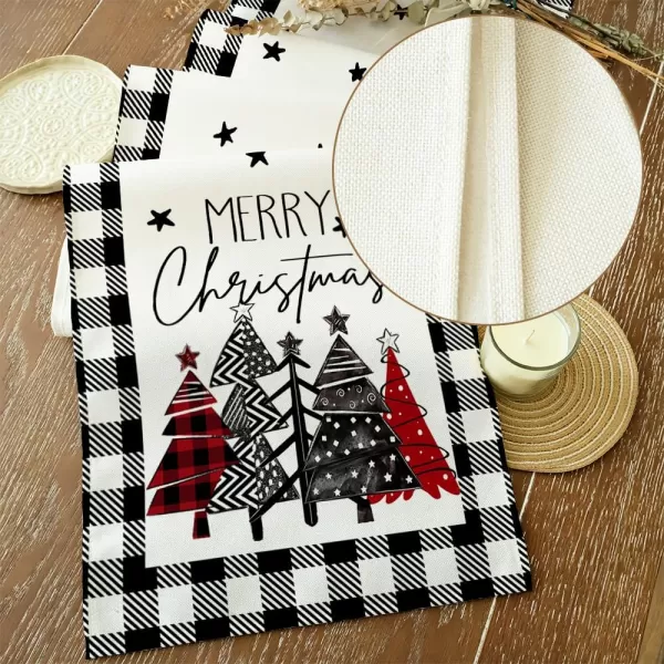 ARKENY Merry Christmas Placemats 12x18 Inches Set of 4 Xmas Tree Seasonal Farmhouse Burlap Buffalo Plaid Indoor Kitchen Dining Table Decorations for Home Party AP19318Multi Color Table Runner  13X108