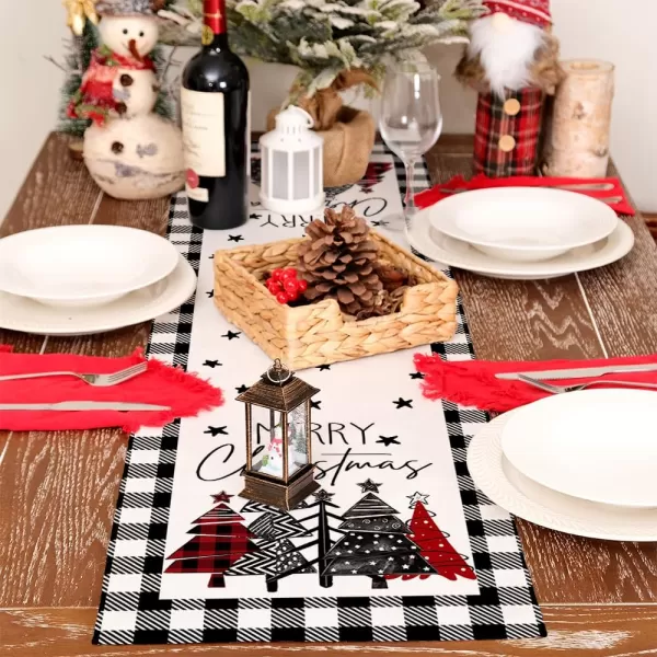 ARKENY Merry Christmas Placemats 12x18 Inches Set of 4 Xmas Tree Seasonal Farmhouse Burlap Buffalo Plaid Indoor Kitchen Dining Table Decorations for Home Party AP19318Multi Color Table Runner  13X48