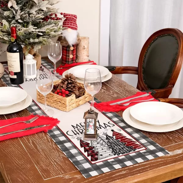 ARKENY Merry Christmas Placemats 12x18 Inches Set of 4 Xmas Tree Seasonal Farmhouse Burlap Buffalo Plaid Indoor Kitchen Dining Table Decorations for Home Party AP19318Red Table Runner  13X48