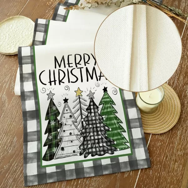 ARKENY Merry Christmas Placemats 12x18 Inches Set of 4 Xmas Tree Seasonal Farmhouse Burlap Buffalo Plaid Indoor Kitchen Dining Table Decorations for Home Party AP19318Green Table Runner  13X120