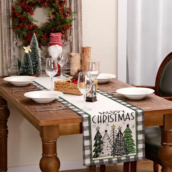 ARKENY Merry Christmas Placemats 12x18 Inches Set of 4 Xmas Tree Seasonal Farmhouse Burlap Buffalo Plaid Indoor Kitchen Dining Table Decorations for Home Party AP19318Green Table Runner  13X60