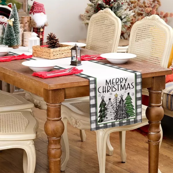 ARKENY Merry Christmas Placemats 12x18 Inches Set of 4 Xmas Tree Seasonal Farmhouse Burlap Buffalo Plaid Indoor Kitchen Dining Table Decorations for Home Party AP19318Green Table Runner  13X90