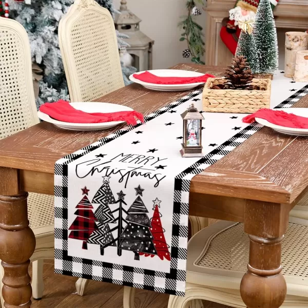 ARKENY Merry Christmas Placemats 12x18 Inches Set of 4 Xmas Tree Seasonal Farmhouse Burlap Buffalo Plaid Indoor Kitchen Dining Table Decorations for Home Party AP19318Multi Color Table Runner  13X60