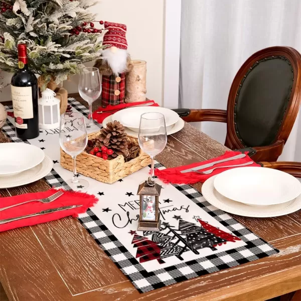 ARKENY Merry Christmas Placemats 12x18 Inches Set of 4 Xmas Tree Seasonal Farmhouse Burlap Buffalo Plaid Indoor Kitchen Dining Table Decorations for Home Party AP19318Multi Color Table Runner  13X36