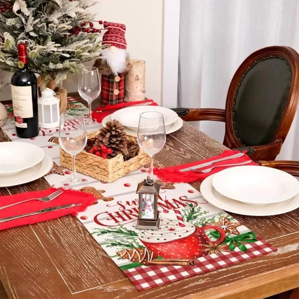 ARKENY Merry Christmas Placemats 12x18 Inches Set of 4 Xmas Tree Seasonal Farmhouse Burlap Buffalo Plaid Indoor Kitchen Dining Table Decorations for Home Party AP19318Multicake Table Runner  13X36