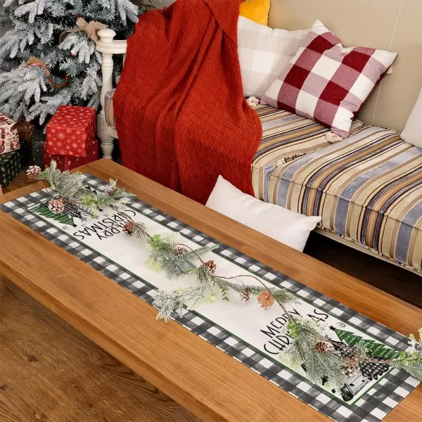 ARKENY Merry Christmas Placemats 12x18 Inches Set of 4 Xmas Tree Seasonal Farmhouse Burlap Buffalo Plaid Indoor Kitchen Dining Table Decorations for Home Party AP19318Green Table Runner  13X48