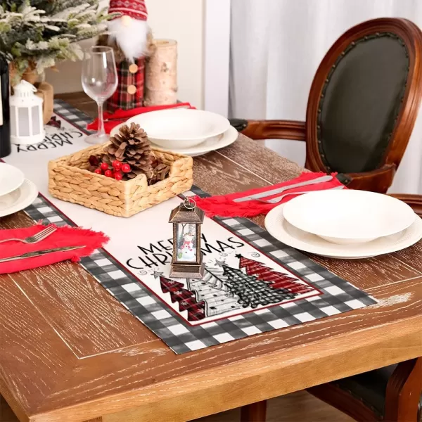 ARKENY Merry Christmas Placemats 12x18 Inches Set of 4 Xmas Tree Seasonal Farmhouse Burlap Buffalo Plaid Indoor Kitchen Dining Table Decorations for Home Party AP19318Red Table Runner  13X48