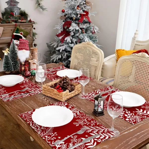 ARKENY Merry Christmas Placemats 12x18 Inches Set of 4 Xmas Tree Seasonal Farmhouse Burlap Buffalo Plaid Indoor Kitchen Dining Table Decorations for Home Party AP19318Redleaf Placemats Set of 4  12X18