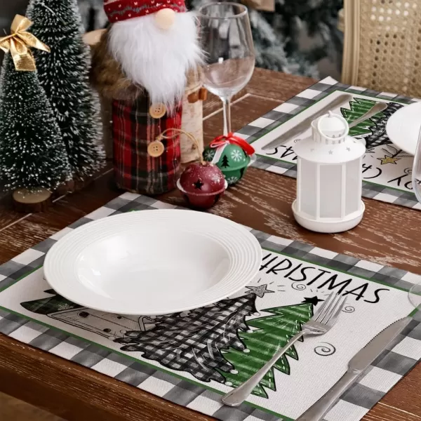 ARKENY Merry Christmas Placemats 12x18 Inches Set of 4 Xmas Tree Seasonal Farmhouse Burlap Buffalo Plaid Indoor Kitchen Dining Table Decorations for Home Party AP19318Green Placemats Set of 4  12X18